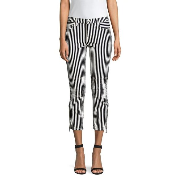 NWT Current | Elliott blue, warm white stripe skinny cropped stitch accent jeans - Picture 9 of 16